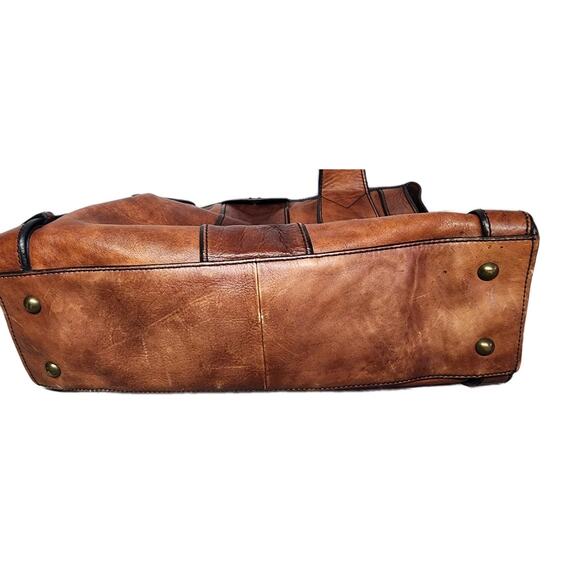 Vintage Fossil Reissue Large Satchel Handbag Camel Brown Leather With Key Charms - Picture 8 of 16